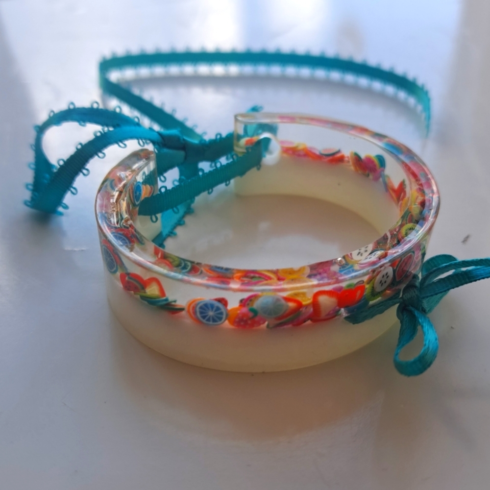 Resin Art Bangle Bracelet Handmade Kitsch Ribbon mini Fruit cute kawaii kid